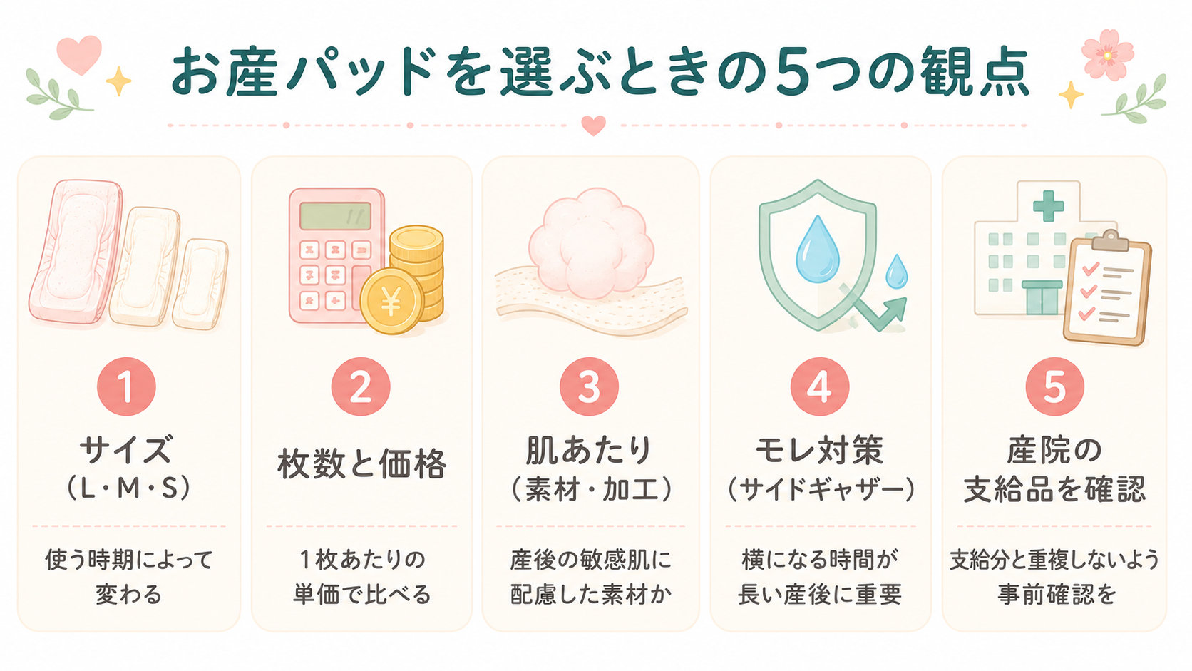 お産パッドを選ぶときの5つの観点