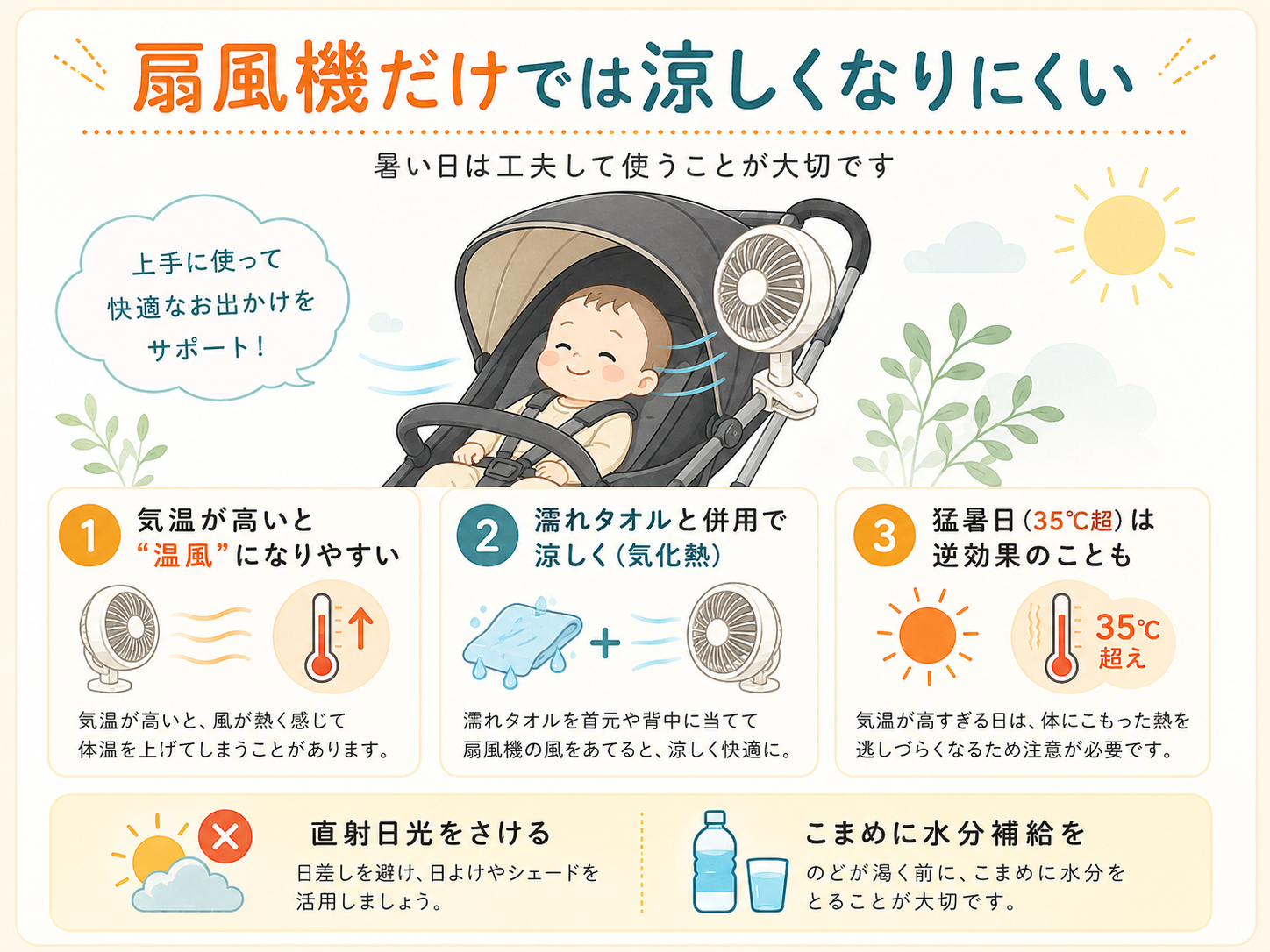ベビーカー扇風機の効果と注意点