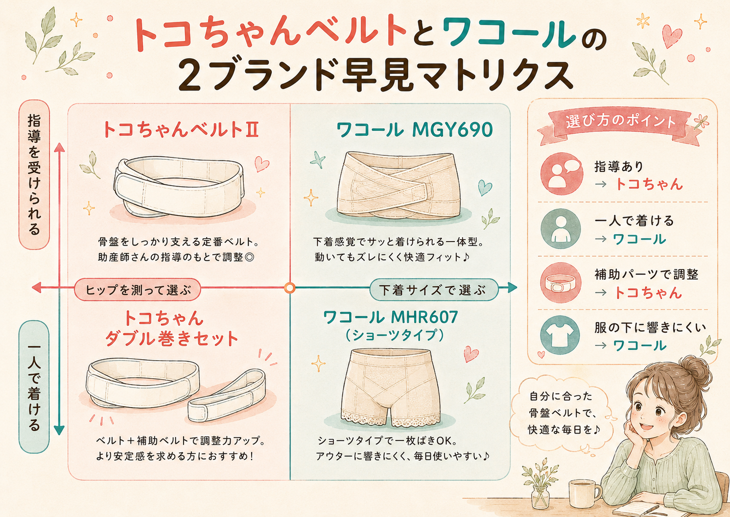 トコちゃんベルトとワコールの2ブランド早見マトリクス