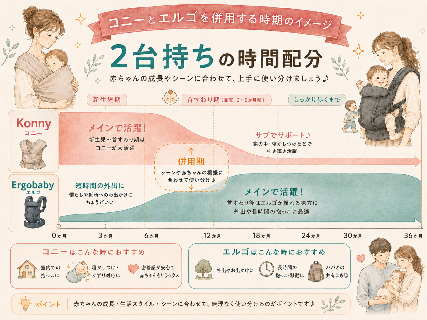 コニーとエルゴを併用する時期のイメージ