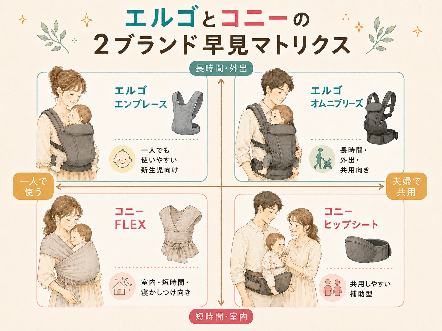 エルゴとコニーの2ブランド早見マトリクス