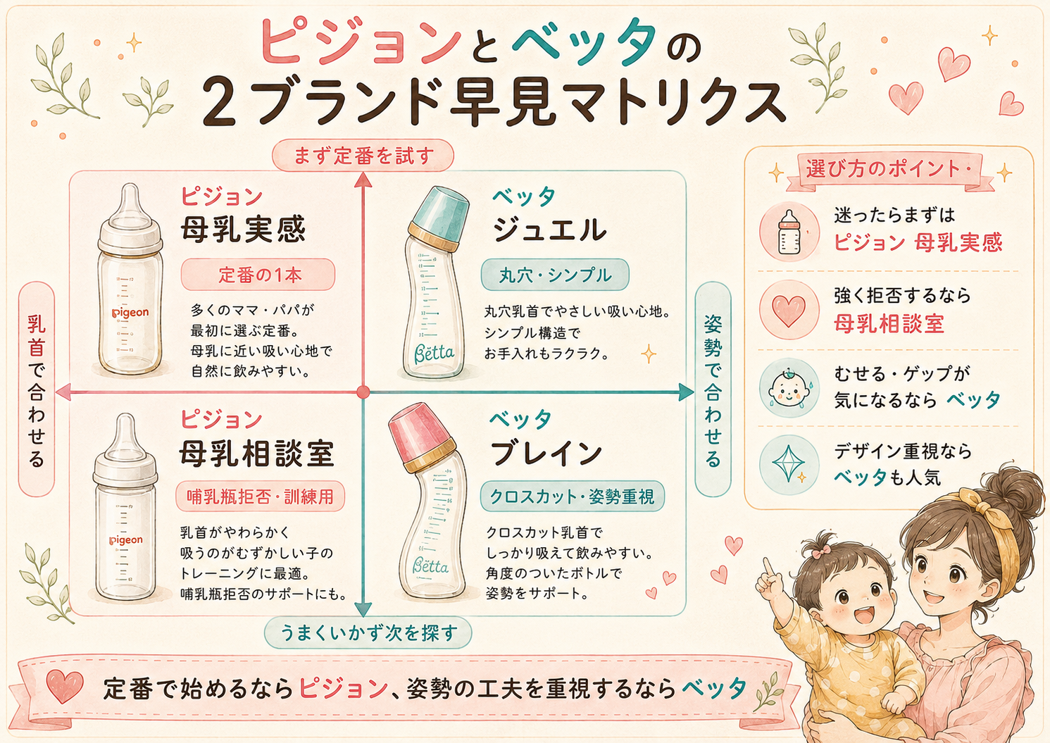 ピジョンとベッタの2ブランド早見マトリクス