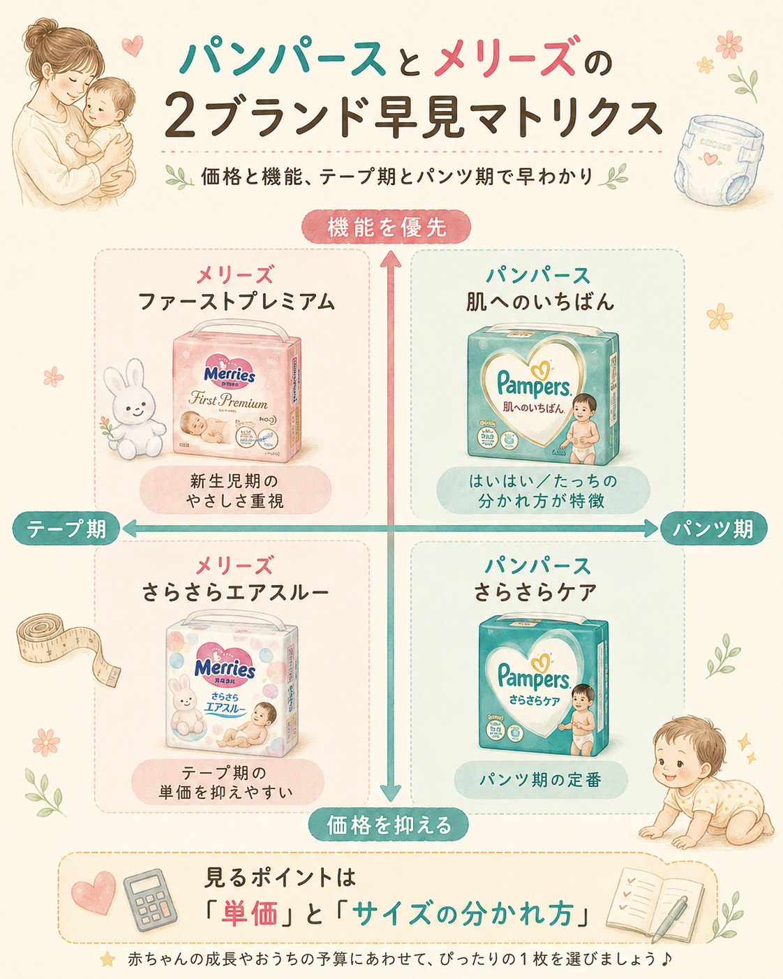 パンパースとメリーズの2ブランド早見マトリクス