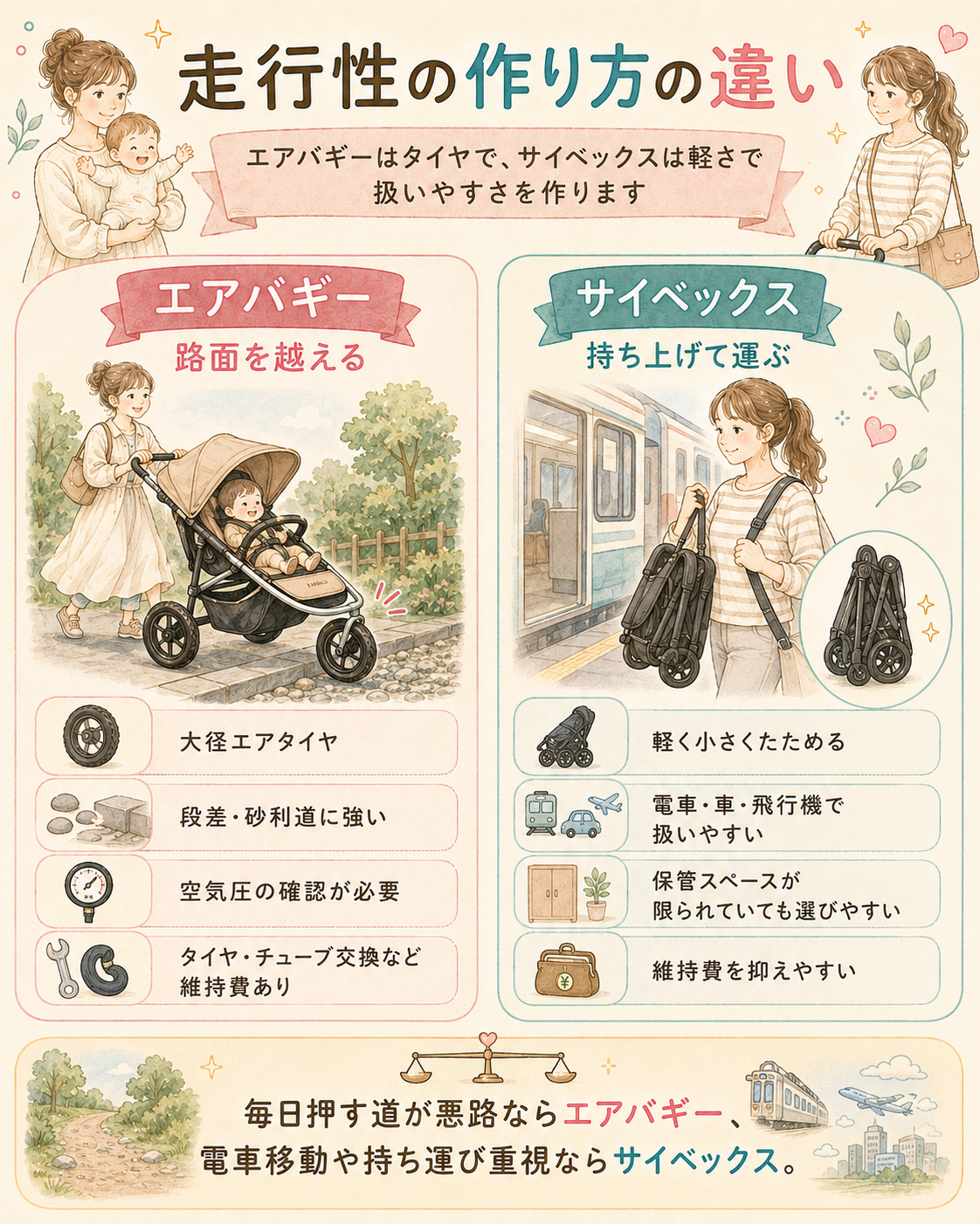 エアバギーとサイベックスの走行性の作り方の違い