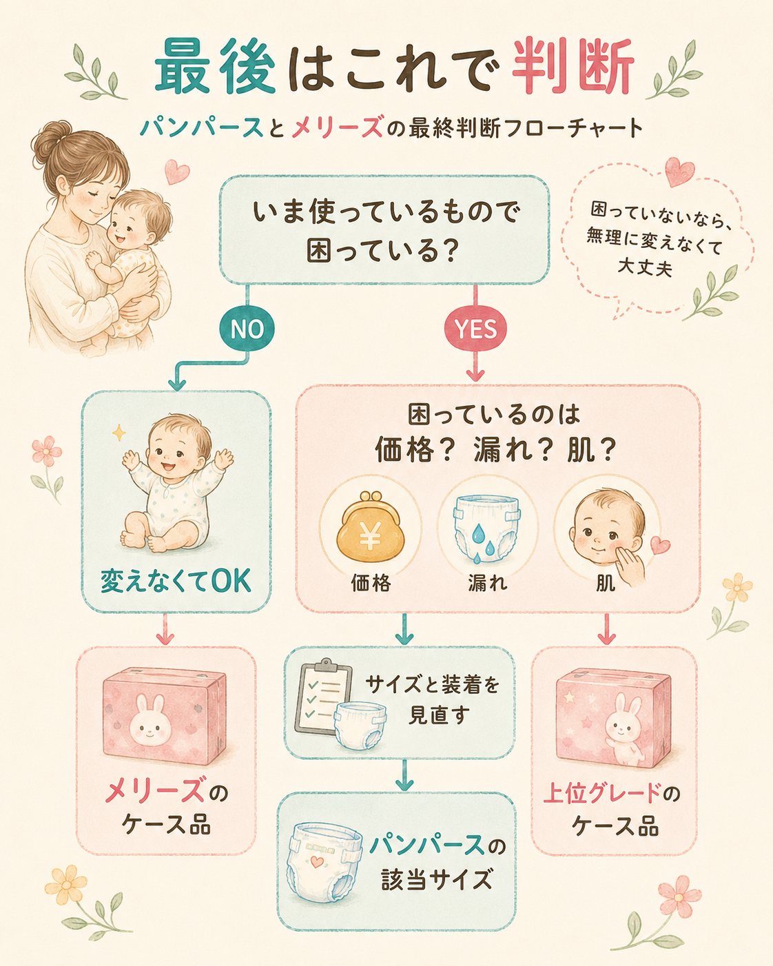 パンパースとメリーズの最終判断フローチャート